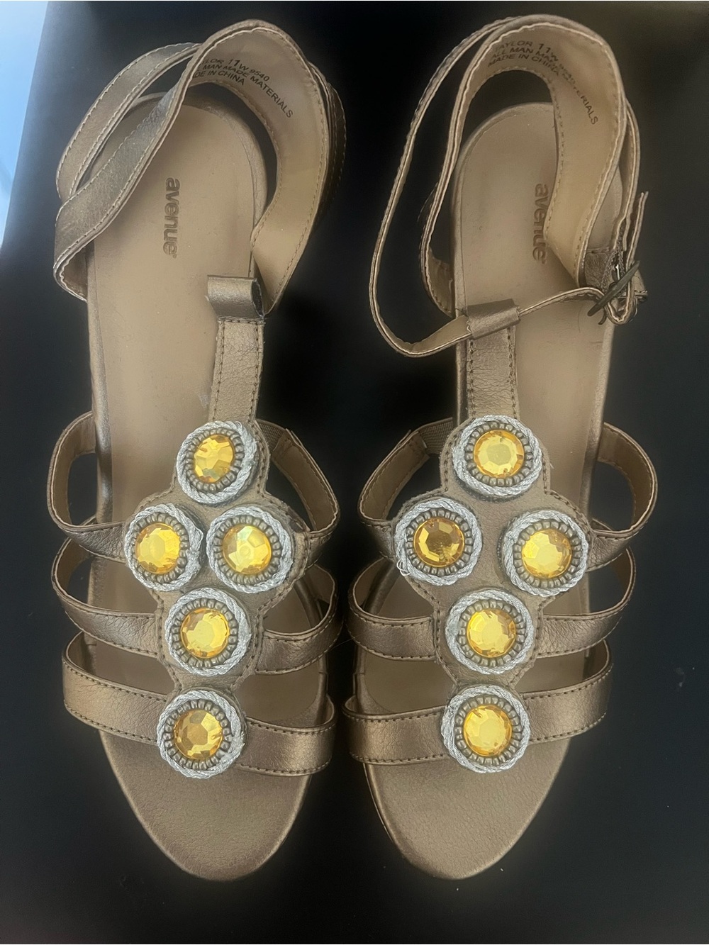 Avenue Metallic Gold Jeweled Strappy Sandals - Women's